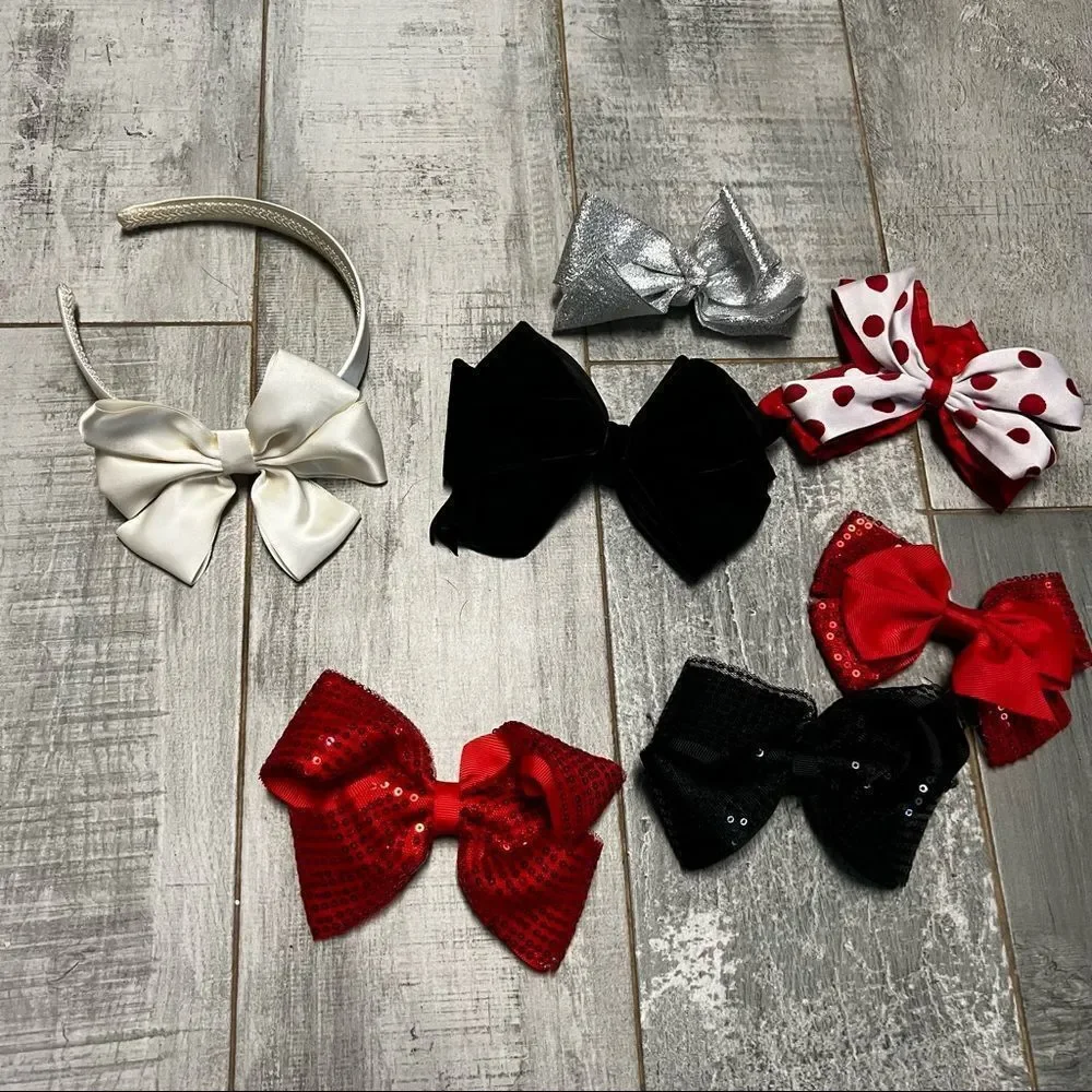 Holiday Valentine Bows Large Multicolor Red Black Silver Satin Sequin Ivory